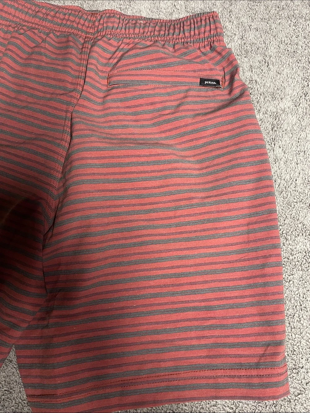 Prana Men's Red & Charcoal Striped Swim Board Shorts